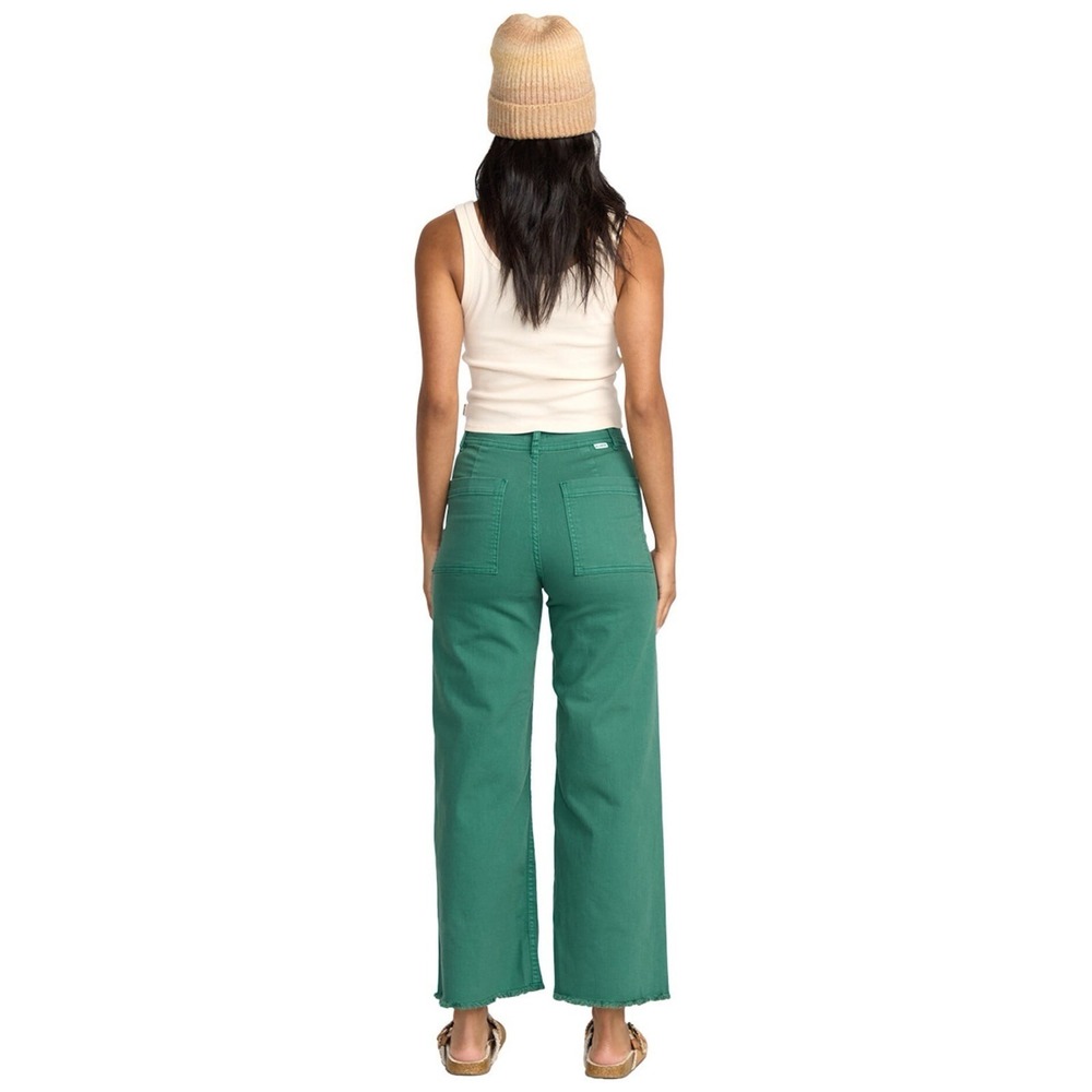 Billabong Free Fall High Waisted Wide Leg Raw Hem Twill Pants Green 27 - Picture 2 of 10